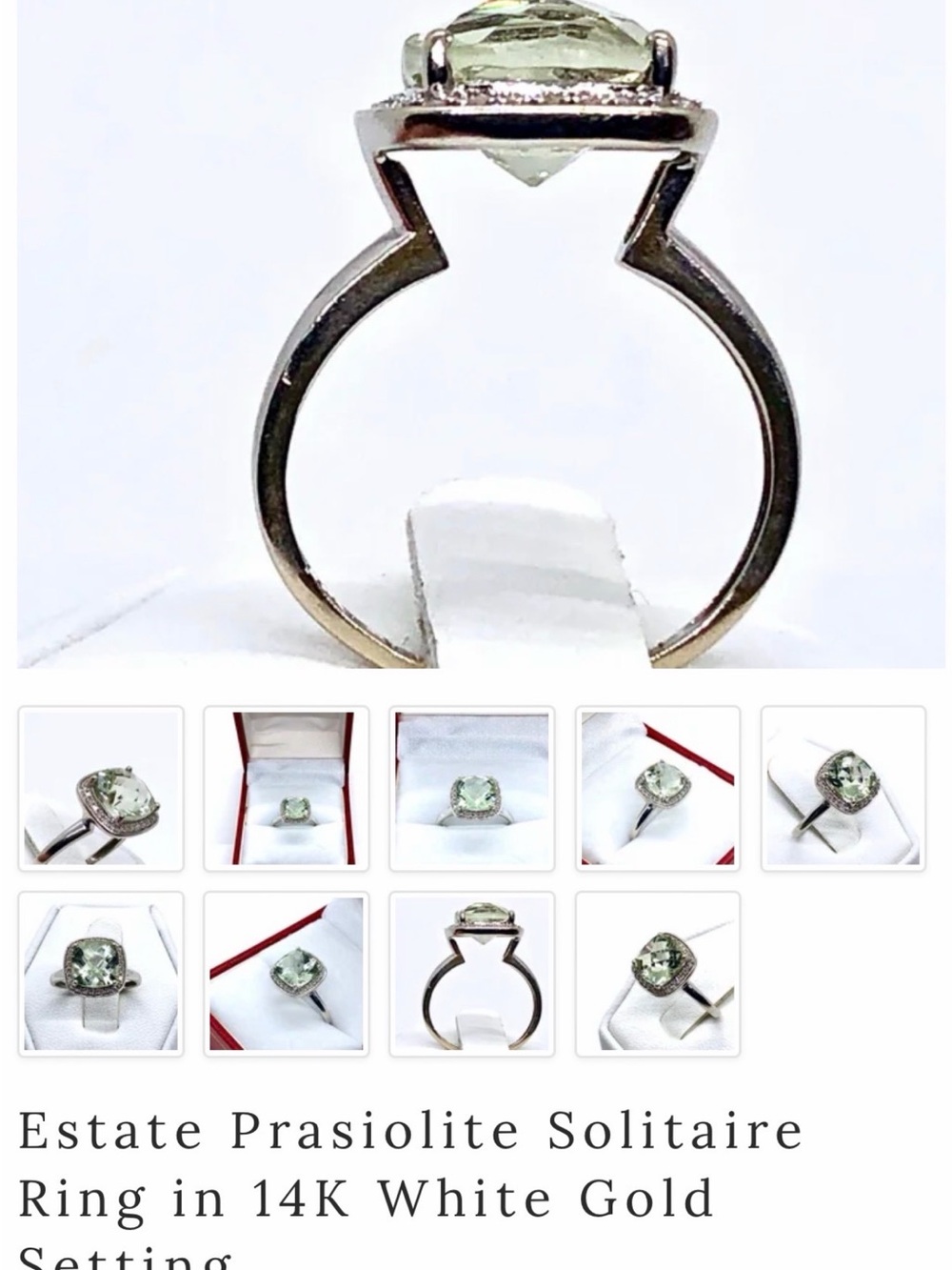 14K White Gold Prasiolite Solitaire Ring - Light Green